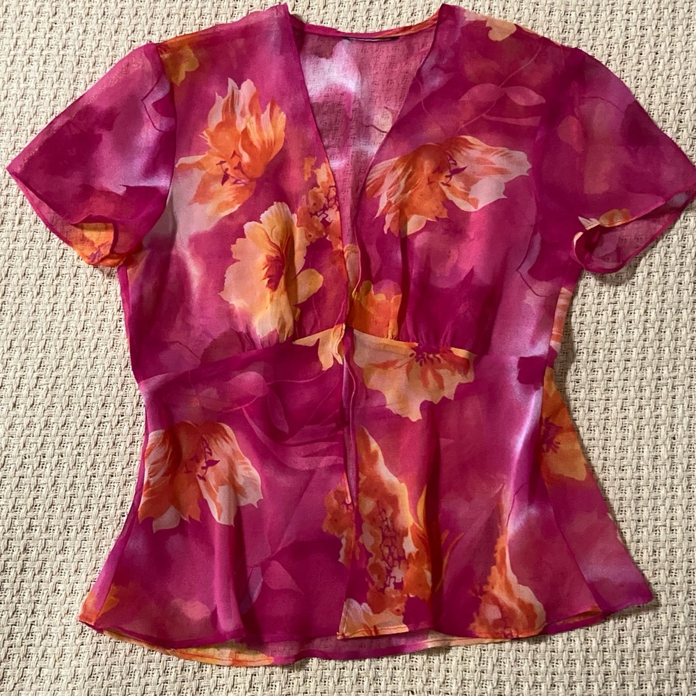 Y2K sheer pink floral cover up summer top